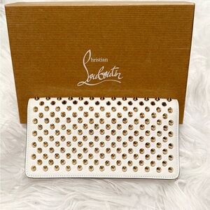 Christian Louboutin White and Gold Studded Clutch